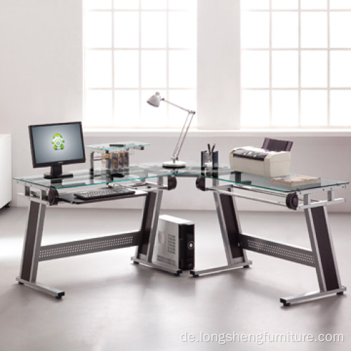 Moderne Glas-L-Form-Computer-Workstation-Masse